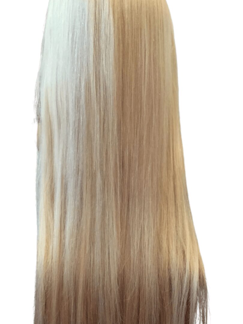 Closeup shot of the long blond hair