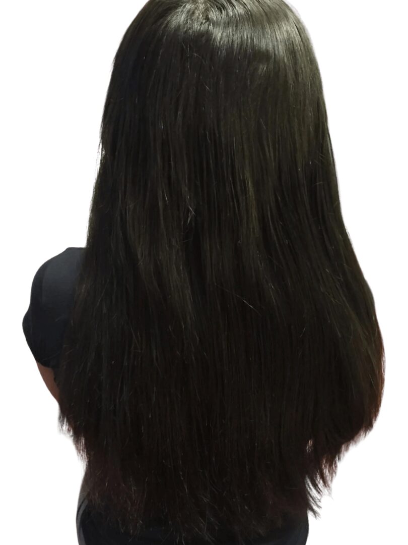 Closeup shot of the black straight hair of a woman